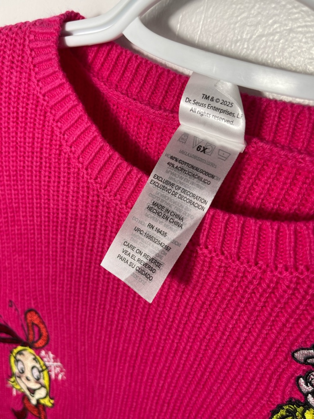 Dr. Seuss Girl Bright Pink Crewneck Sweater with Grinch Characters Size 6X NWT - Picture 5 of 7